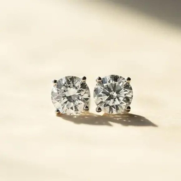 Round Cut lab Grown Diamond Stud Earrings 14K White Gold 1.66Cttw - Picture 3 of 4